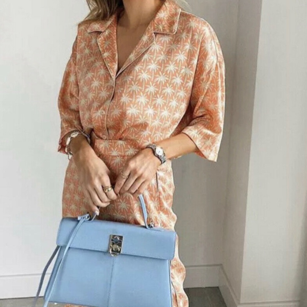 Zara tangerine pajama print pants set with top
